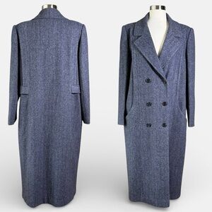 VINTAGE Herringbone Double-Breasted Wool Blend Coat Size Large*